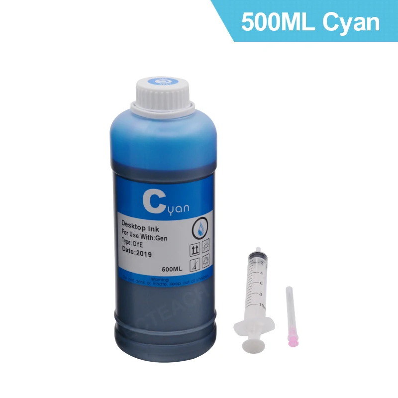 Cyan Aecteach 500 мл бутылки краситель принтер комплекты для заправки чернил 4 цвета для hp для принтеры Canon для Epson краска для Brother картриджи - Цвет: Cyan