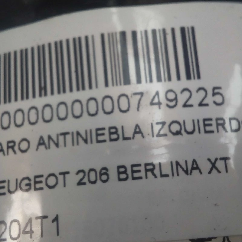 PEUGEOT 749225 левая противотуманная фара 206|Автомобильная фара| |