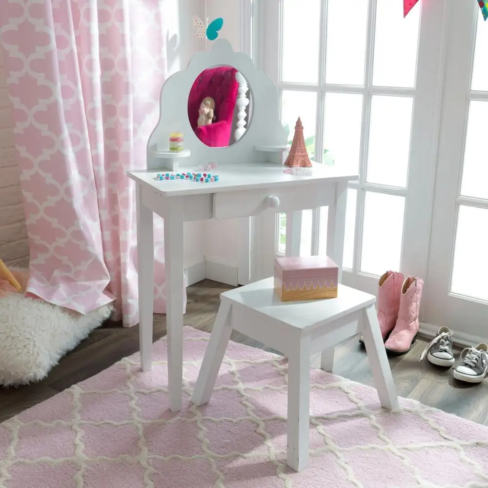 Белый туалетный столик из дерева для девочки &quotМодница&quot (White Medium Vanity &amp Stool) |
