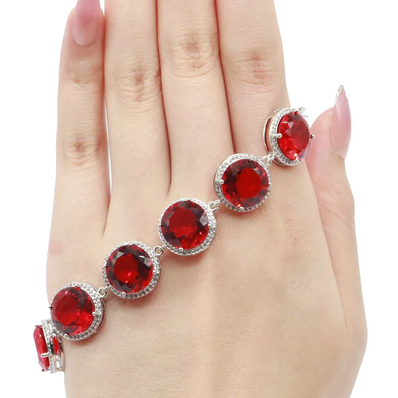 

15x15mm Super Big European Design 25g Created 13mm Red Blood Ruby CZ Women Dating Silver Bracelet 7.5-8.5inch or 18.75-21.25cm