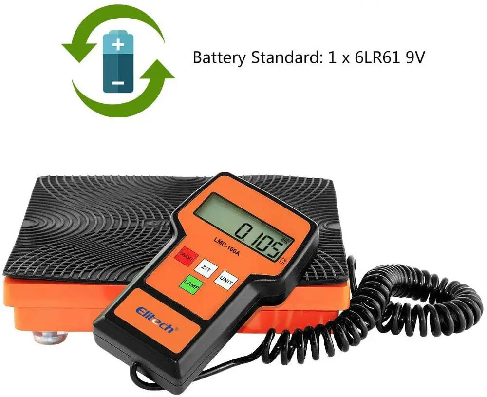 Elitech-b&aacute;scula electr&oacute;nica Digital de recuperaci&oacute;n de carga de refrigerante, balanza con control remoto por cable para HVAC, carcasa port&aacute;til de 220 libras/100kg, LMC-100A-4
