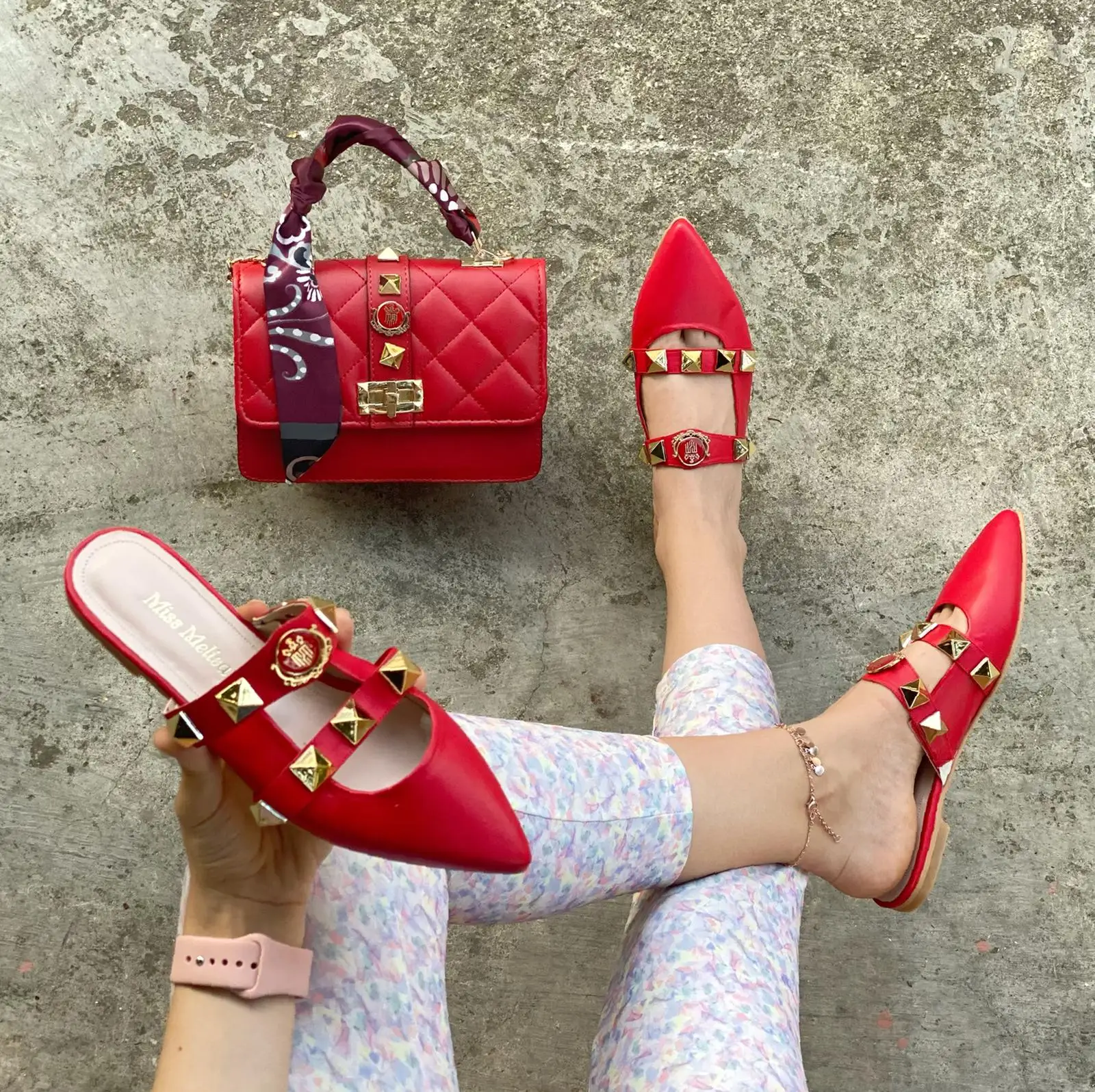 

Miss Melisa Red flat shoes & bag set Code B125