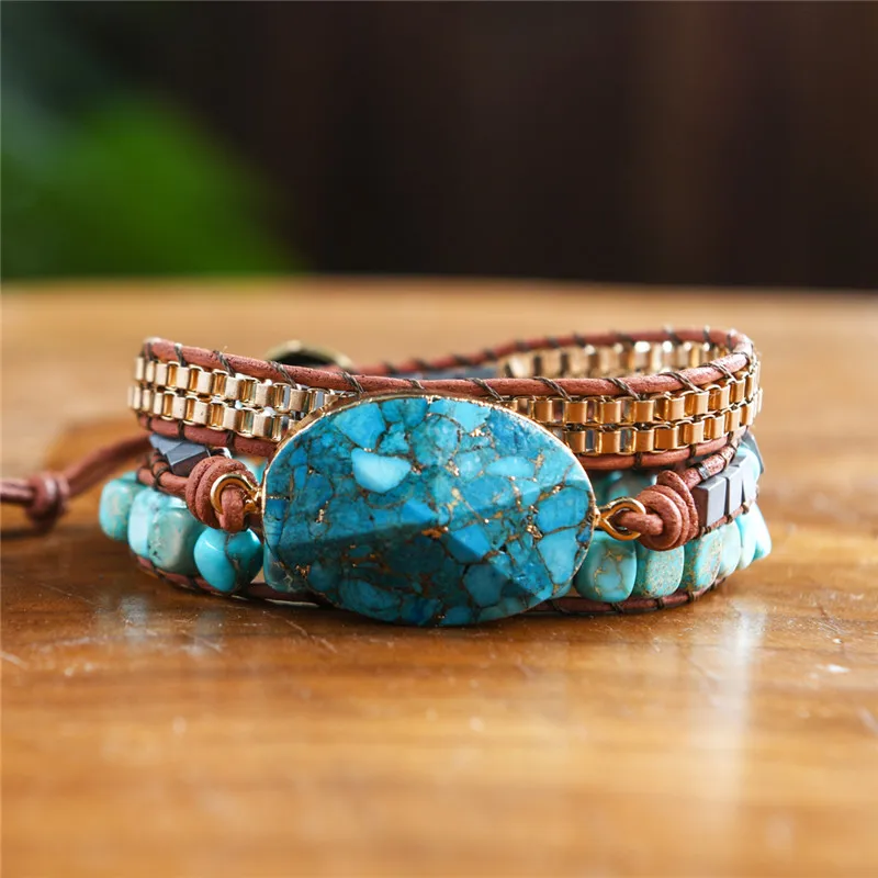 Женские браслеты уникальные натуральные камни Натуральный Druzy Charm 3 слоя кожаный