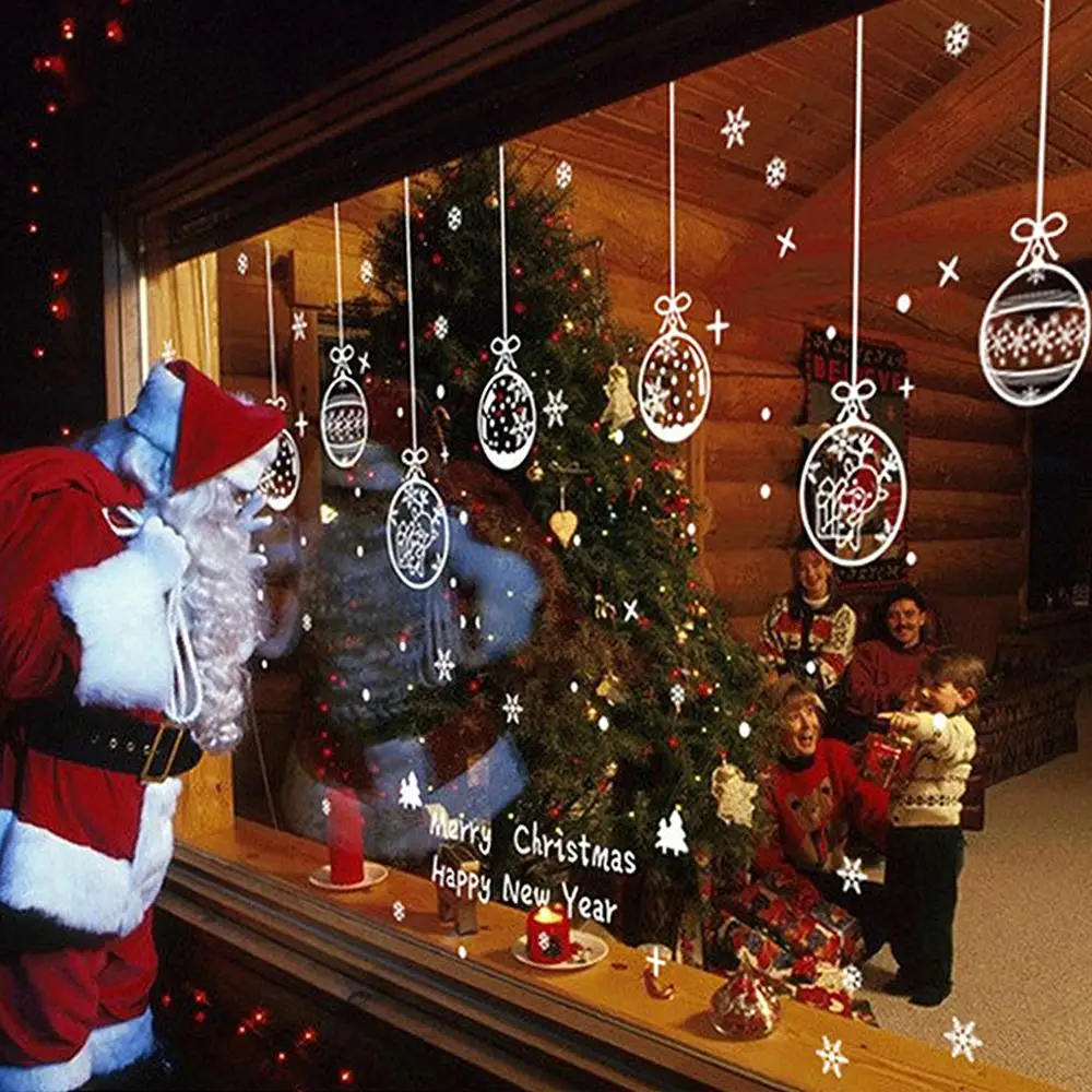 Pegatina decorativa est&aacute;tica de cristal para fiesta de Navidad, PVC blanco, regalo de decoraci&oacute;n para el d&iacute;a de Navidad-0