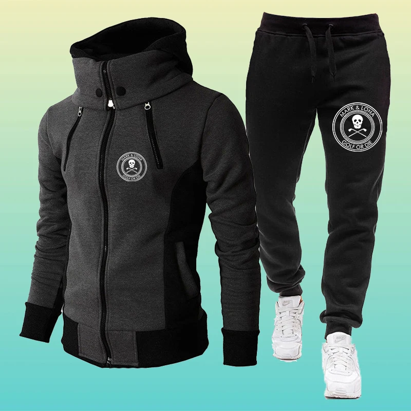 

2021 Autumn and Winter Men's Jogger Outfit New Fashion Mark Logo Printing Casual Zipper Hoodie Coat + Man Pants Two-piece