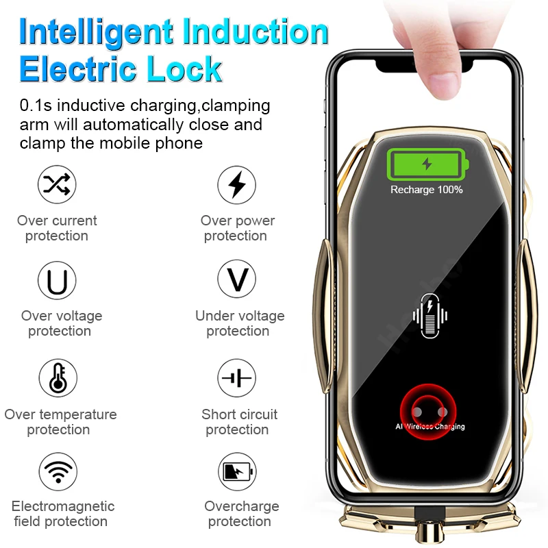 

Magnetic Charging Plug Automatic Clamping 10W Fast Car Wireless Charger for Samsung iPhone 12 Infrared Sensor Phone Holder Mount