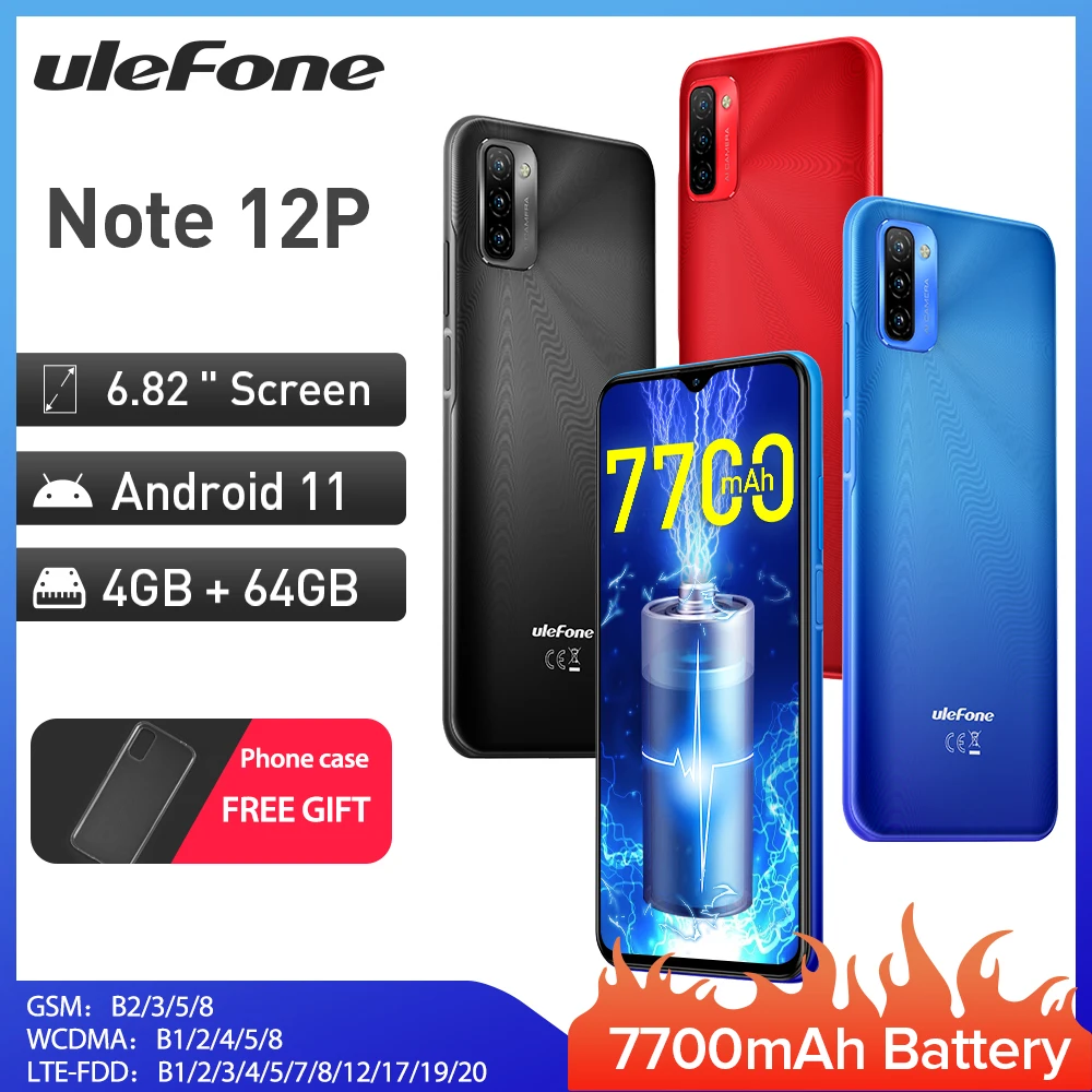 Смартфон Ulefone Note 12P 7700 мАч Android 11 4 Гб + 64 ГБ 6 82 дюйма 4G Восьмиядерный камера 13 МП |