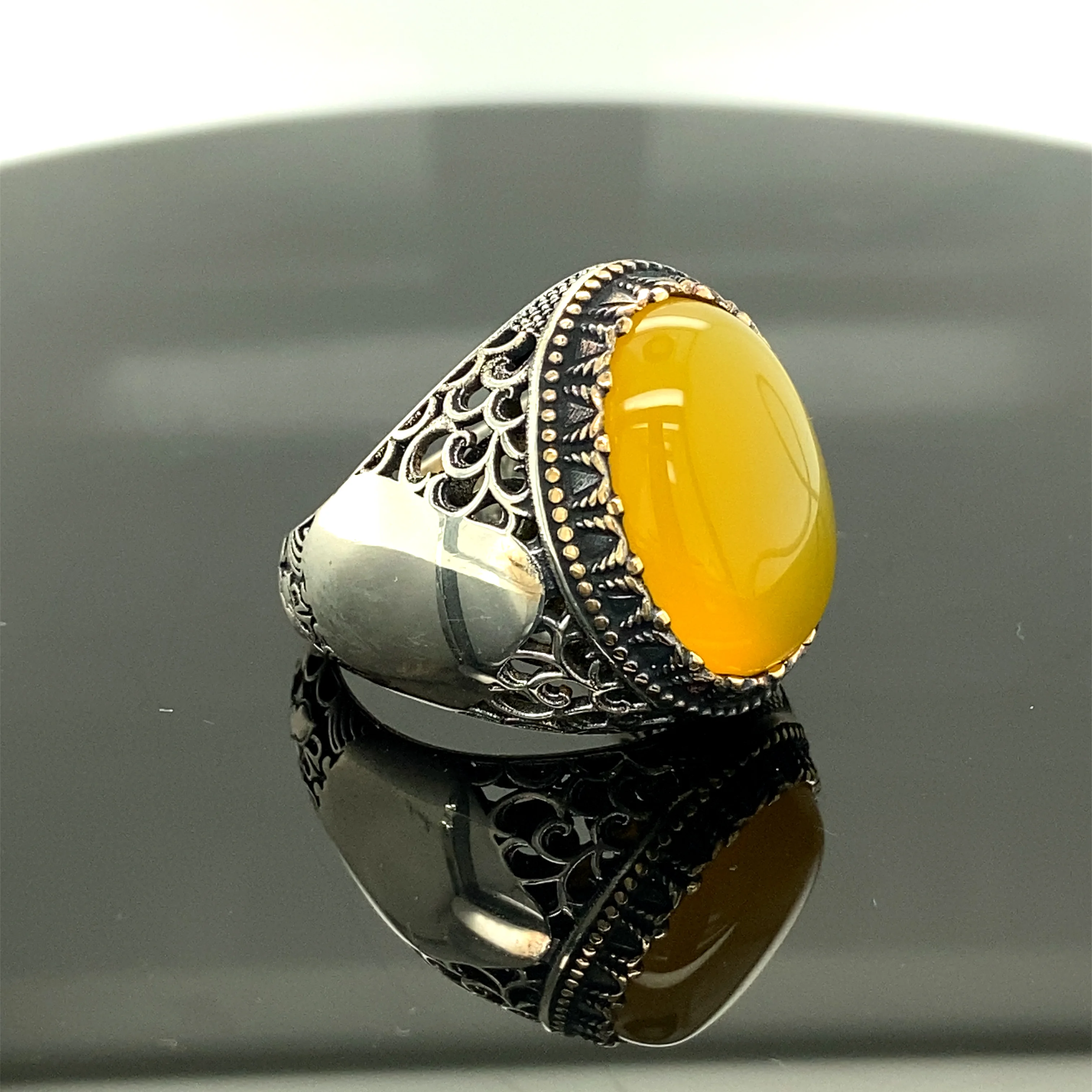 925 Sterling silver amber stone ring, ottoman jewelery are handmade.
