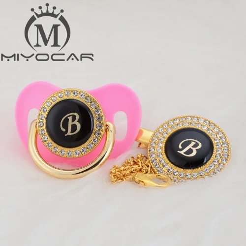 MIYOCAR, золотое, серебряное название, инициалы, Буква B, красивая, шикарная соска и соска, клипса, BPA бесплатно, пустышка, блестящая, уникальный дизайн, LB - Цвет: LB-3    6-18M