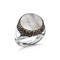 Elegant Round Design Sterling Silver Pearl Onyx And Agate Biker Men's Ring Business Jewelery Gift Him Accesory