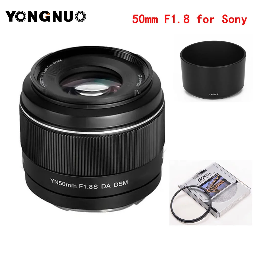 Объектив Yongnuo 50 мм f1.8 DA DSM автофокус AF для Sony E Mount a6500 a6400 a6300 a6000 a5100 A6100 NEX|Объективы