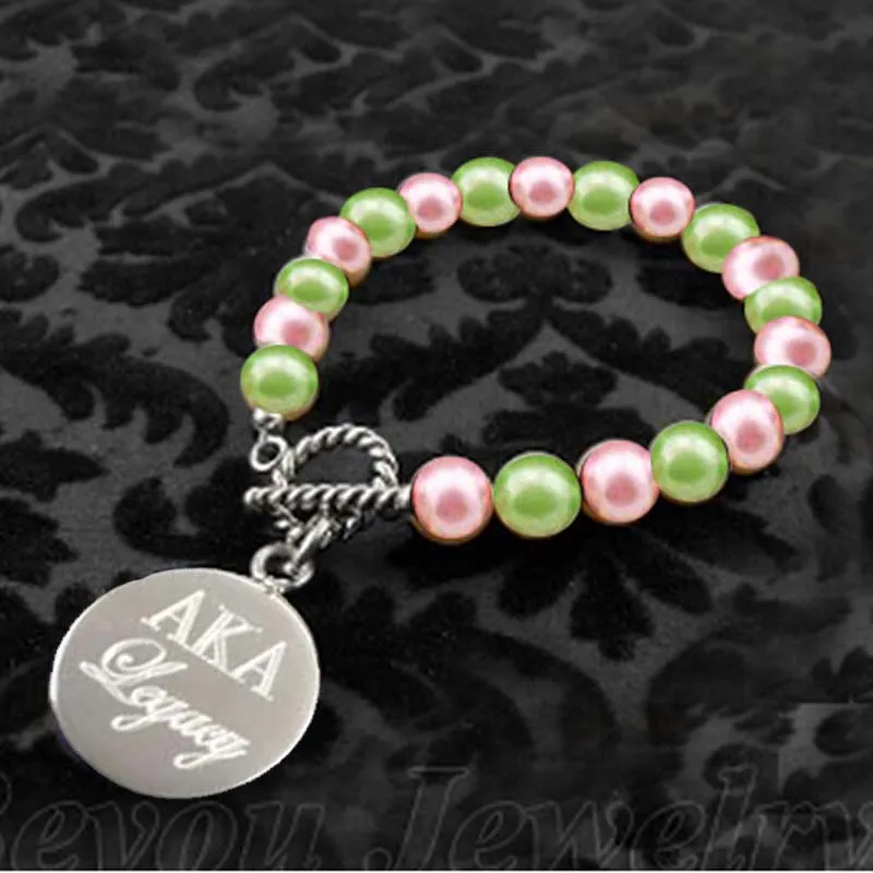 Греческие Буквы розовый и зеленый жемчуг очаровательный браслет Sorority Legacy |