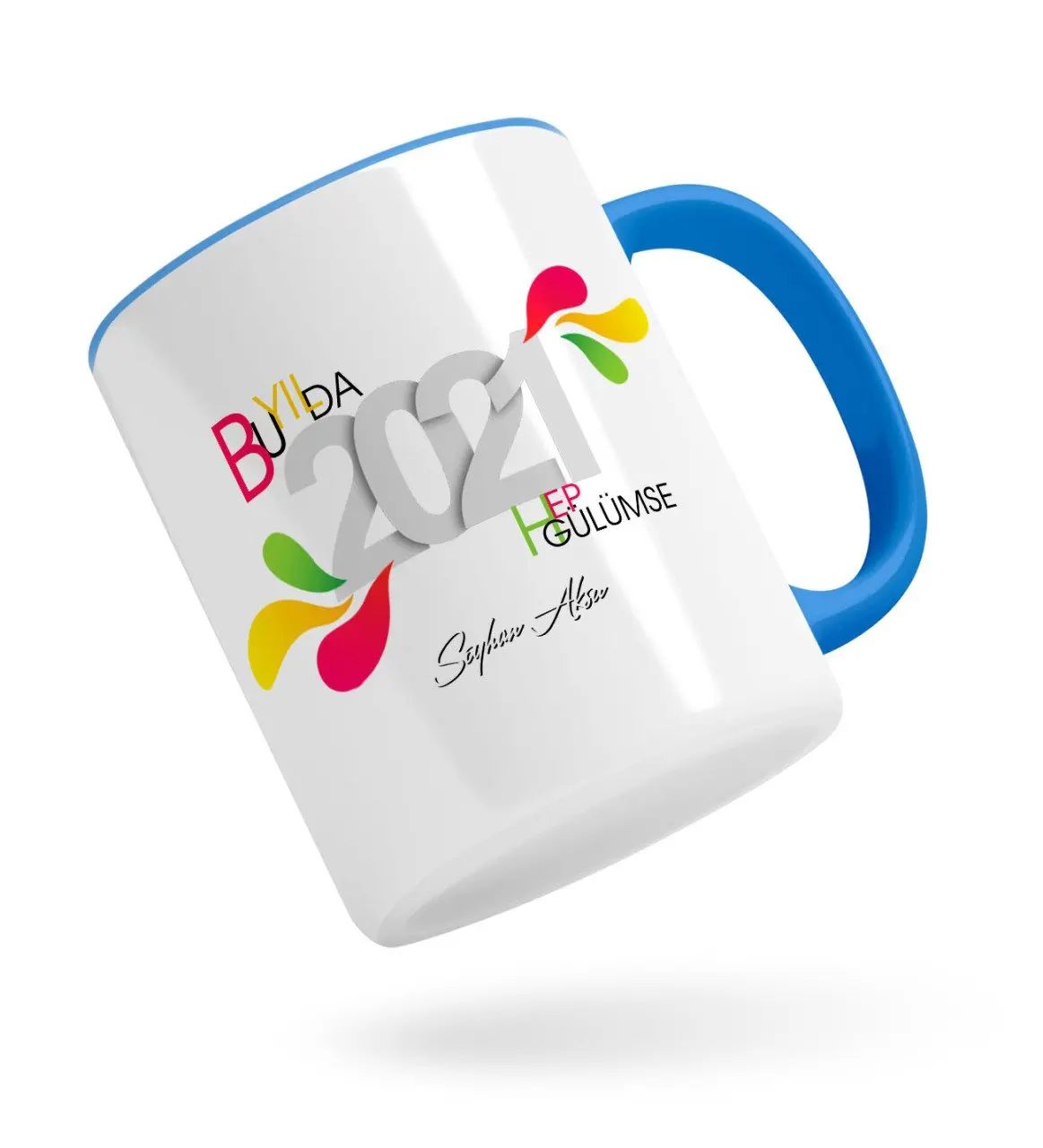 

Персонализированные 2021 в этом году все Gülümse синий кружка Bardak-1