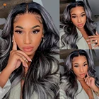 Хайлайтер парик, человеческие волосы, серая волна тела, кружевной передний парик, человеческие волосы 150%, Омбре, черный прозрачный Hd кружевной передний парик для женщин