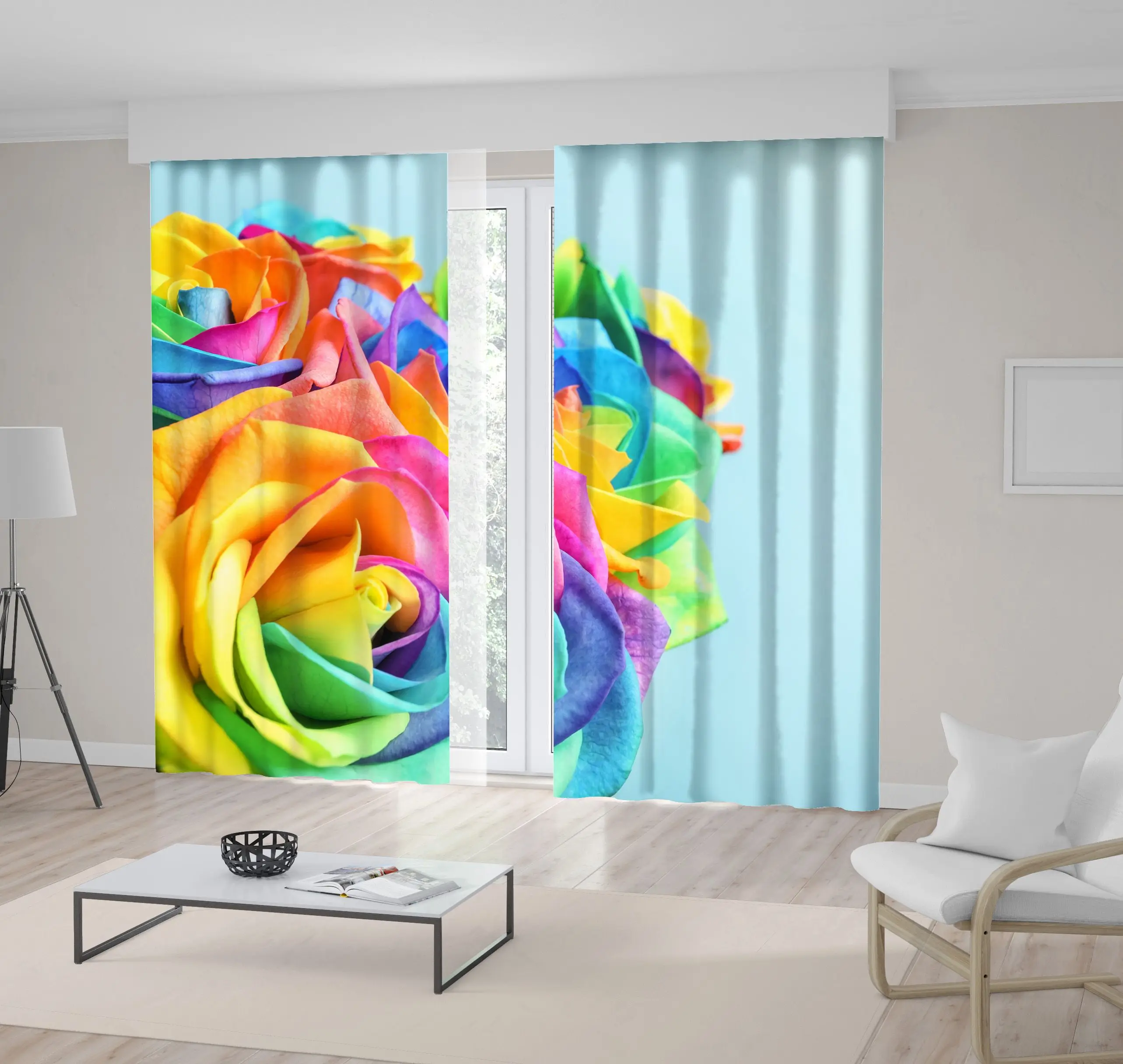 Занавеска Радужная роза букет Красочные цветы Романтический Летний сад Фото