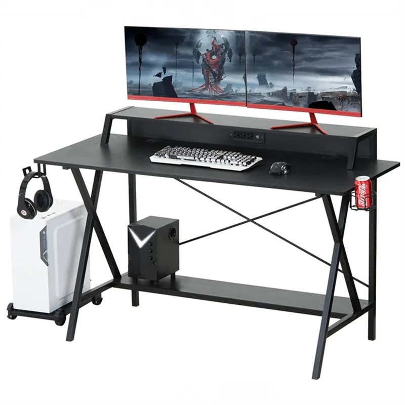 55" Ergonomic Gaming Desk E-sports Computer Table Power Strip with USB Cup Holder Headphone Hook Home Office Workstation | Мебель