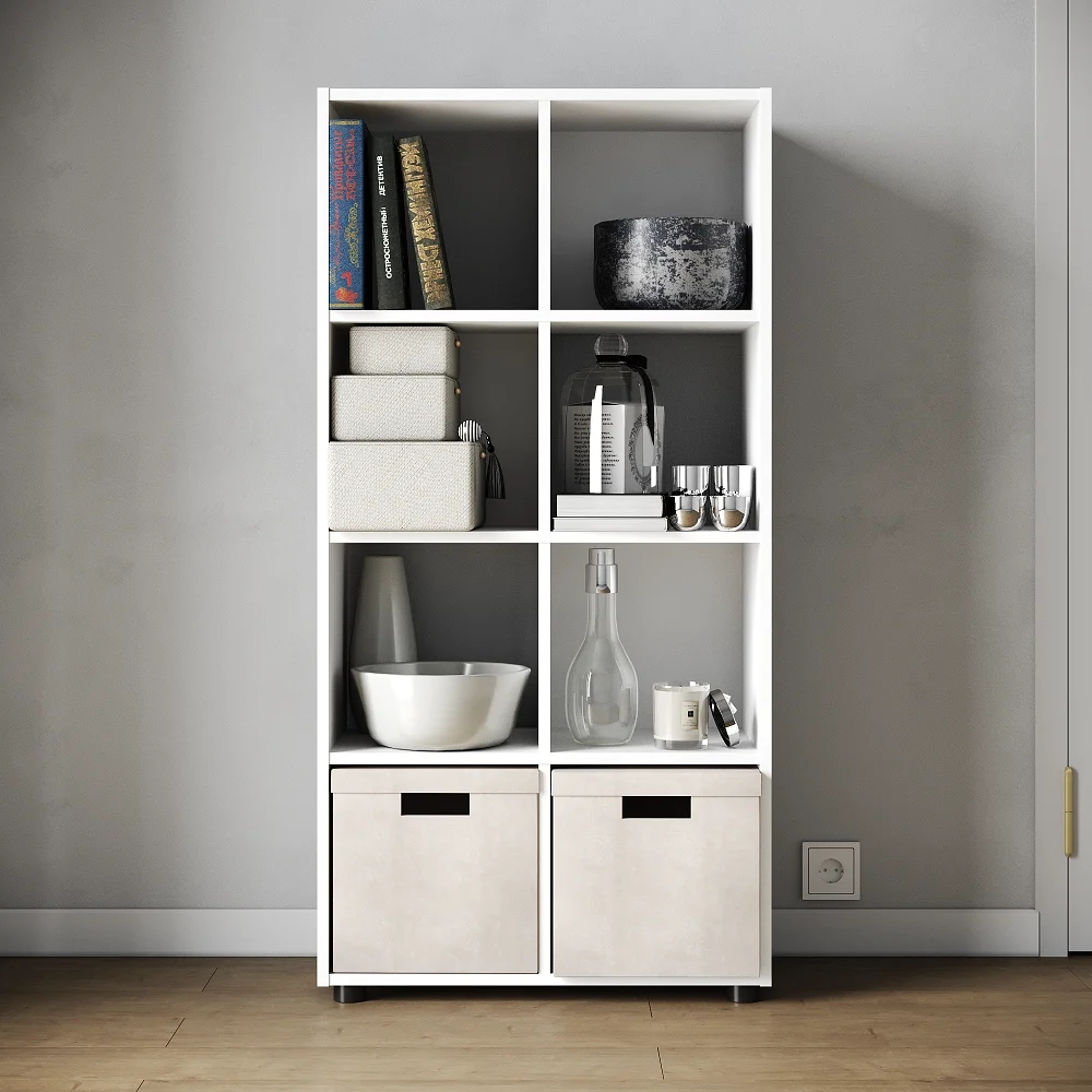 Стеллаж Kvadro-4 белый для офиса гостиной детской дома 330х648х1306 (ДхШхВ) |