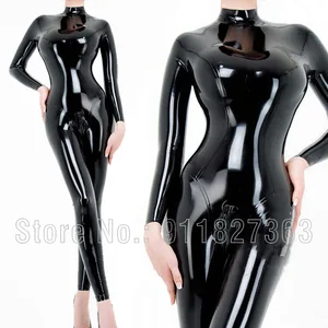 100%Latex Rubber Rot Catsuit V-Ausschnitt Tight Kostüm Overall Suit Zipper S-XXL