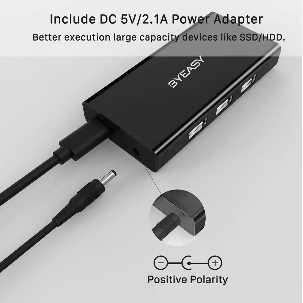 BYEASY USB 2 0 концентратор 7 портов s с кабелем длиной 3 футов адаптером питания и 1