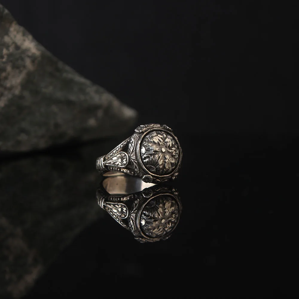 

925 Sterling Silver Engraved Traditional Handmade Turkish Signet Ring Jewelry Gift for Women Men