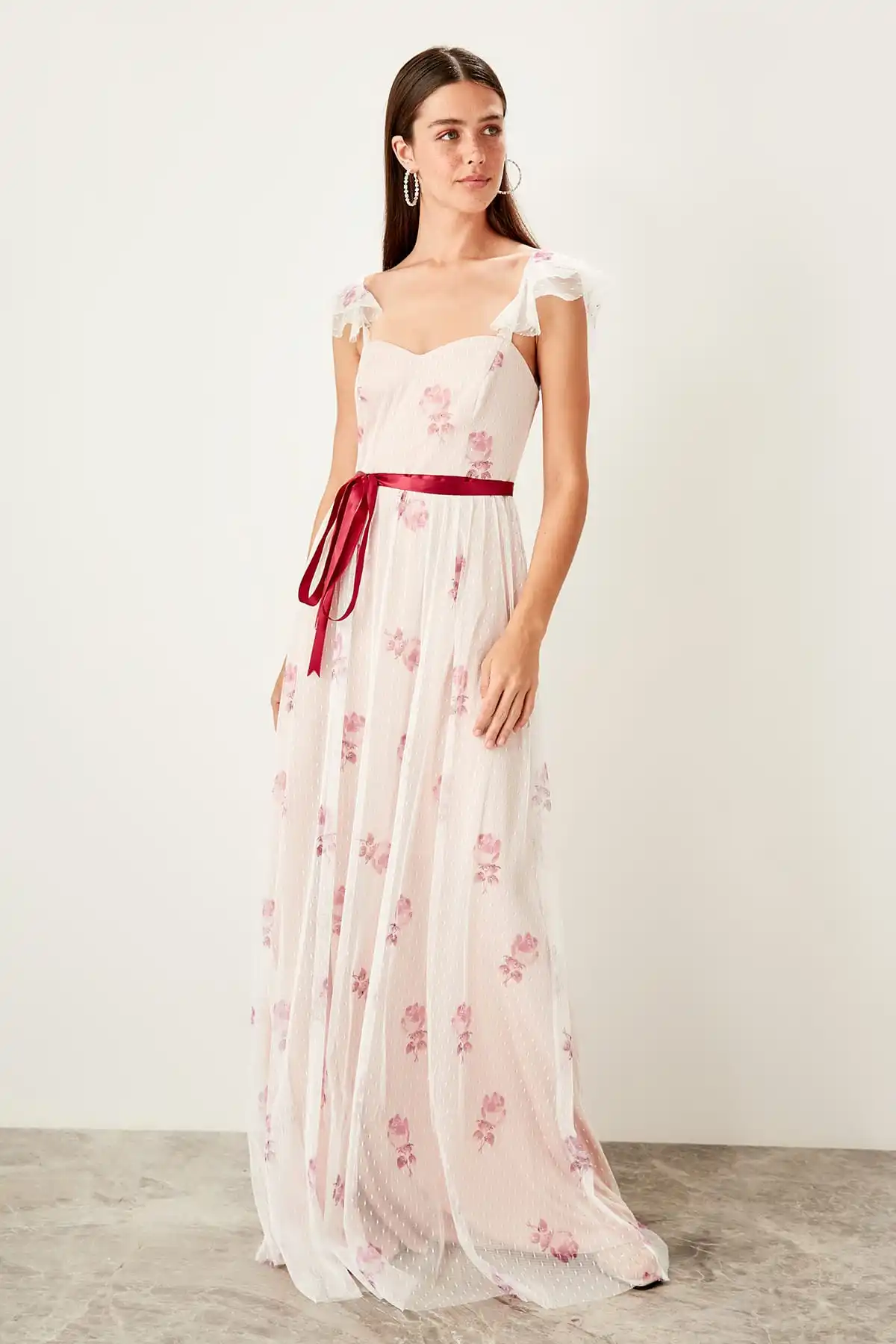 Trendyol цветочное Тюлевое детальное вечернее платье TPRSS19BB0471 | Свадьбы и торжества
