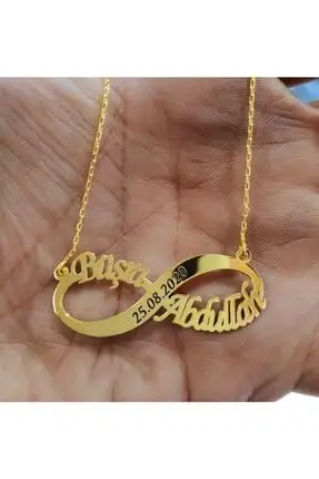 

%100 925 Sterling Silver Name nfinity Necklace Gold Color Real Silver Twin Gift Valentine Women and Men