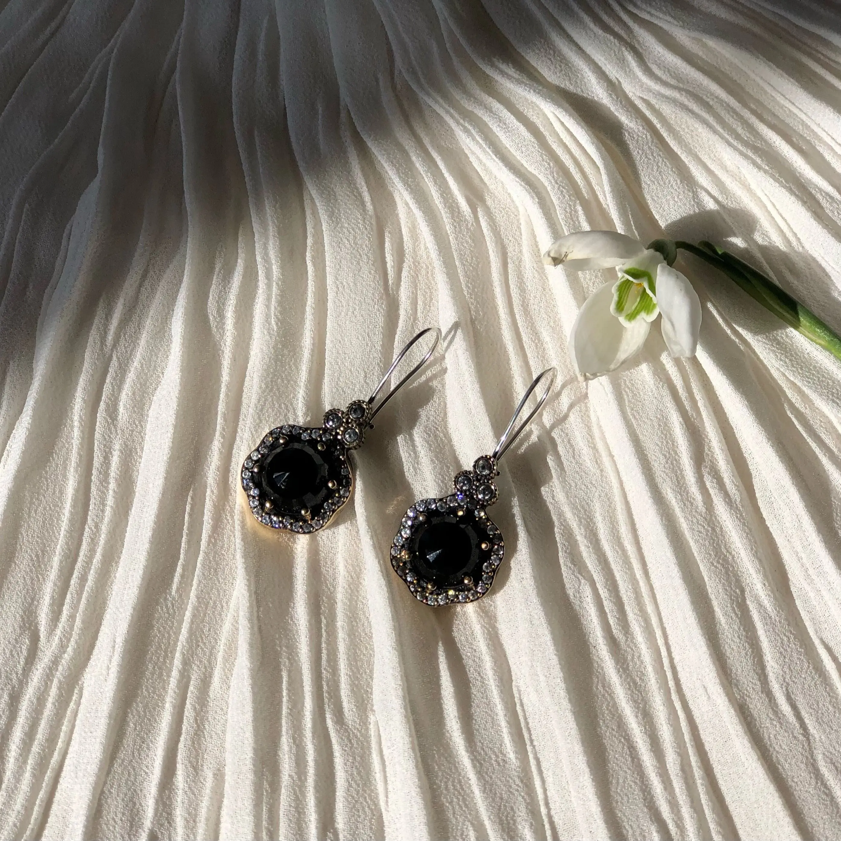 925 пробы серебряные вышитые 100% натуральные розовые кварцевые серьги с ониксом