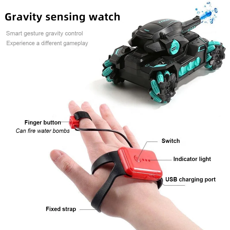 

Only Gesture Remote Control 2.4G Water Bomb RC Tank W/ Light & Music Shoots Toys For Boys