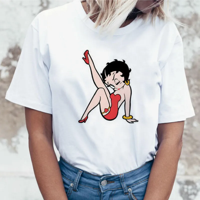 

Women betty boop O-neck T-shirt Casual t shirt Top Tees Camisa Short Sleeve Wholesale Summer Shirts Punk princess T Shirt