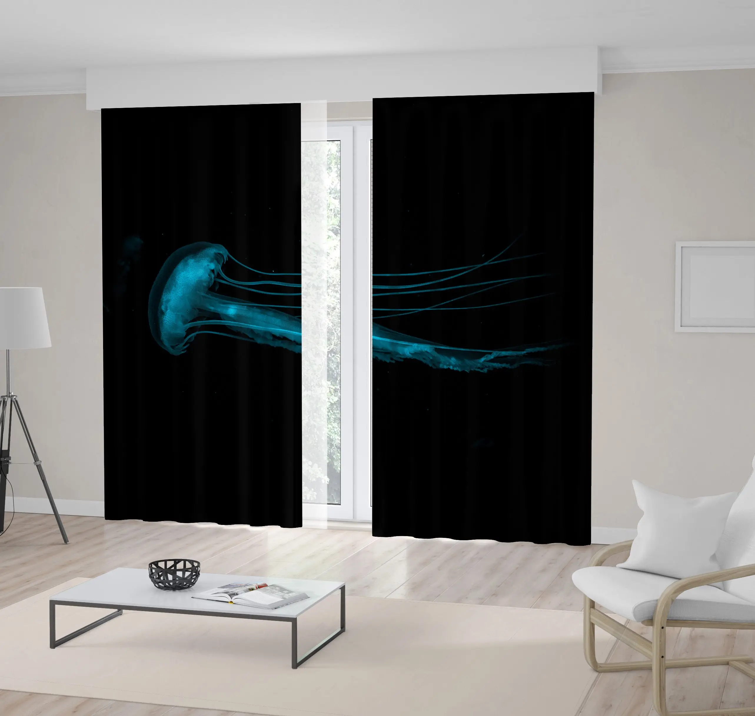 

Curtain Jellyfish Underwater Wildlife Ocean Creatures Magical Exotic Nature Aquatic Photo Printed Blue Black
