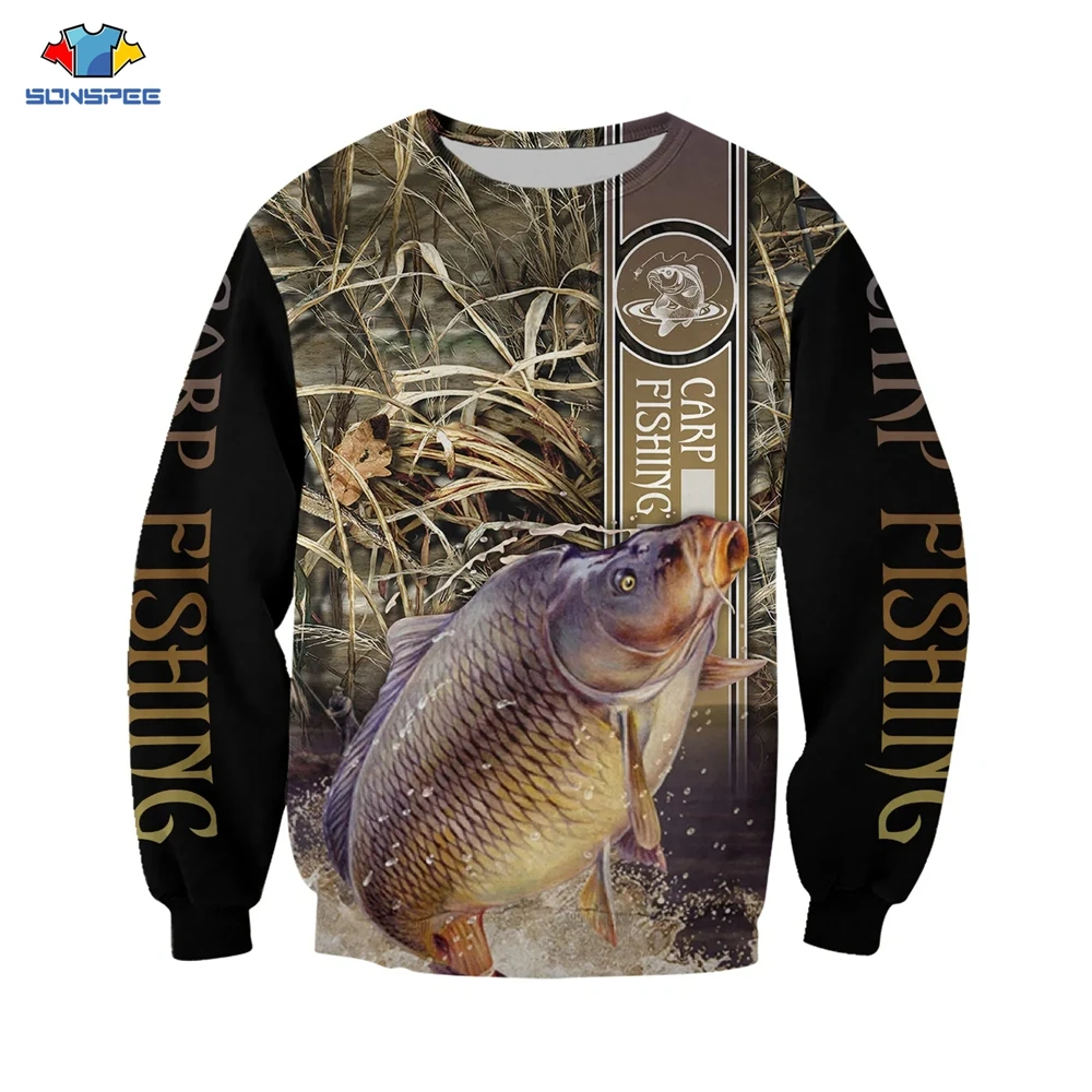 

SONSPEE Men Women Carp Fishing Zipper Hoodie Camouflage Hunting 3D Print Anime Sweatshirt Autumn Long Sleeve Men's Jacket Coat