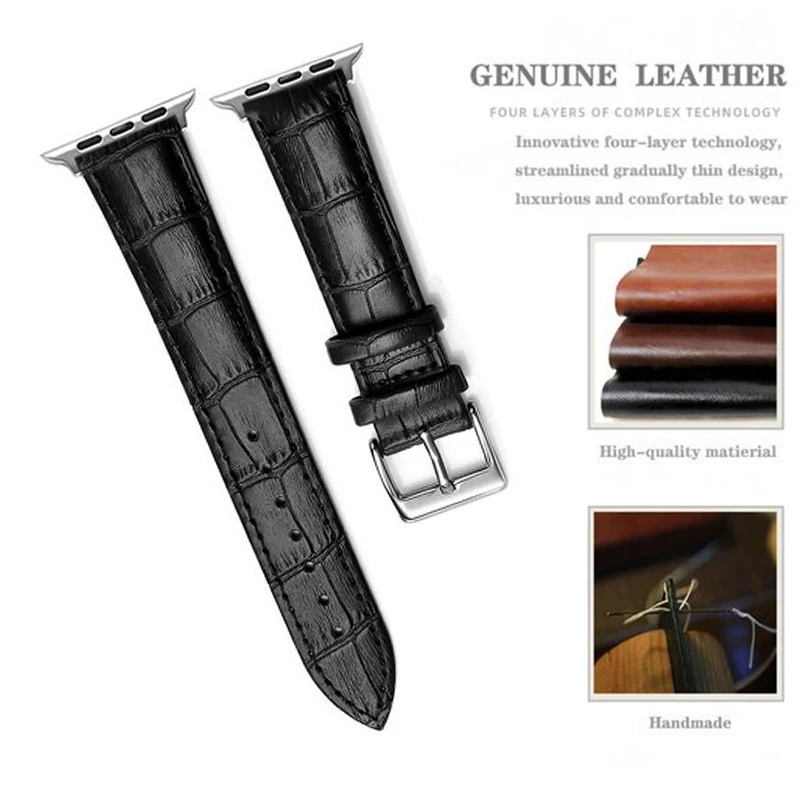 Ремешок из натуральной кожи для наручных часов браслет со стальной пряжкой с