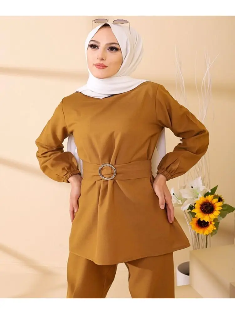 

Tunic & Pants Sets Women's Double Team Part 2 Modest Islamic Clothing Muslim Fashion Dresses 2021 Summer Autumn Turkey