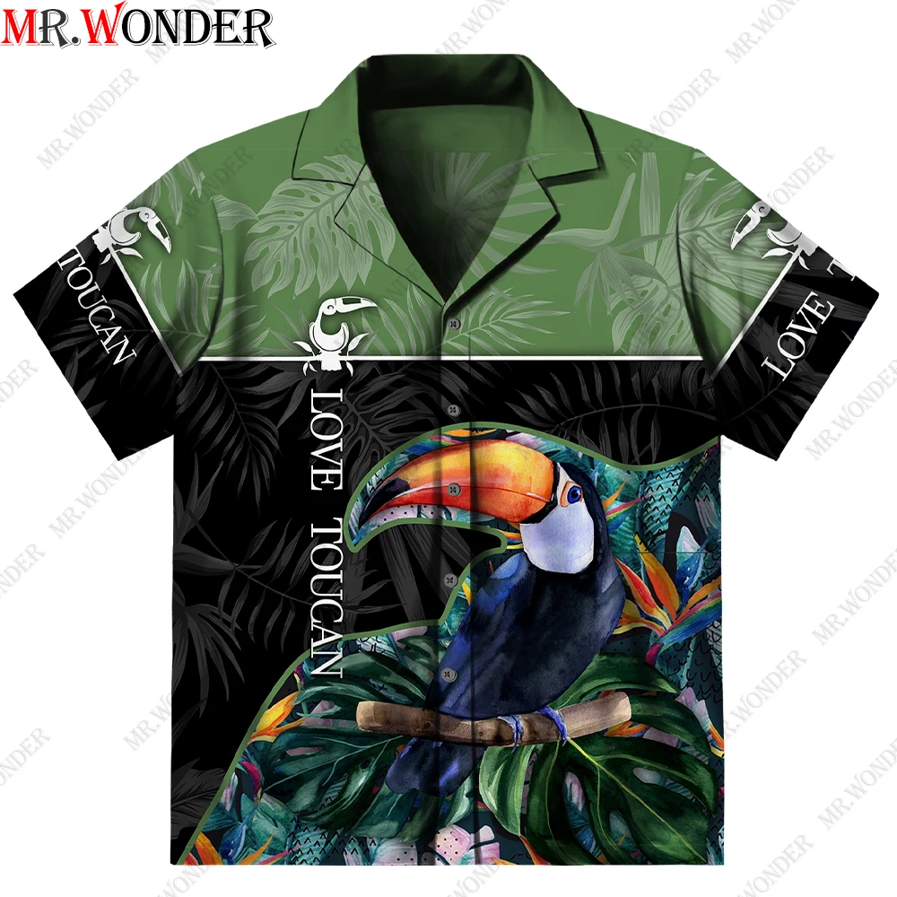 

Mr.Wonder Novelty 3d Beach Men's Toucan Hawaiian Shirt Casual Button Down Short Sleeve Shirts Streetwear Cool Funny Shirts Tops