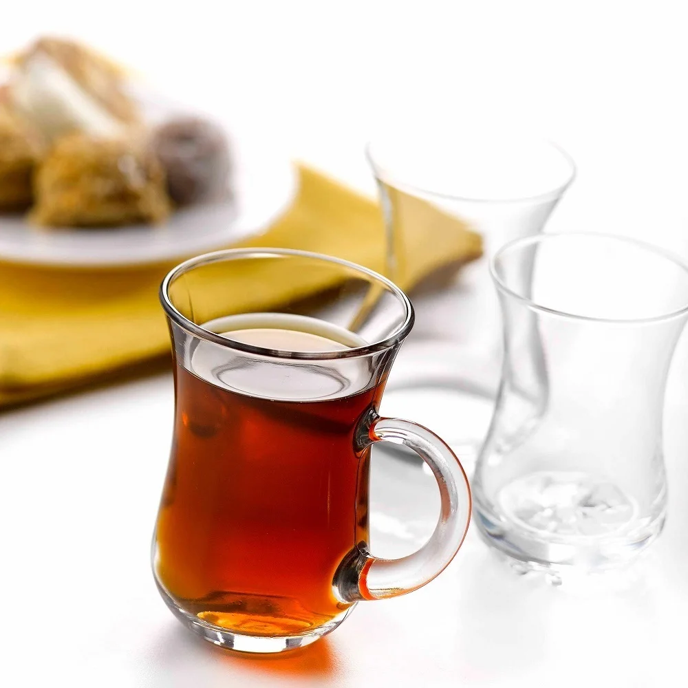 glasses turkish tea cups set of 6 pcs thin waist 2 types high quality with handle 125 and 140 cc traditional english tea service free global shipping