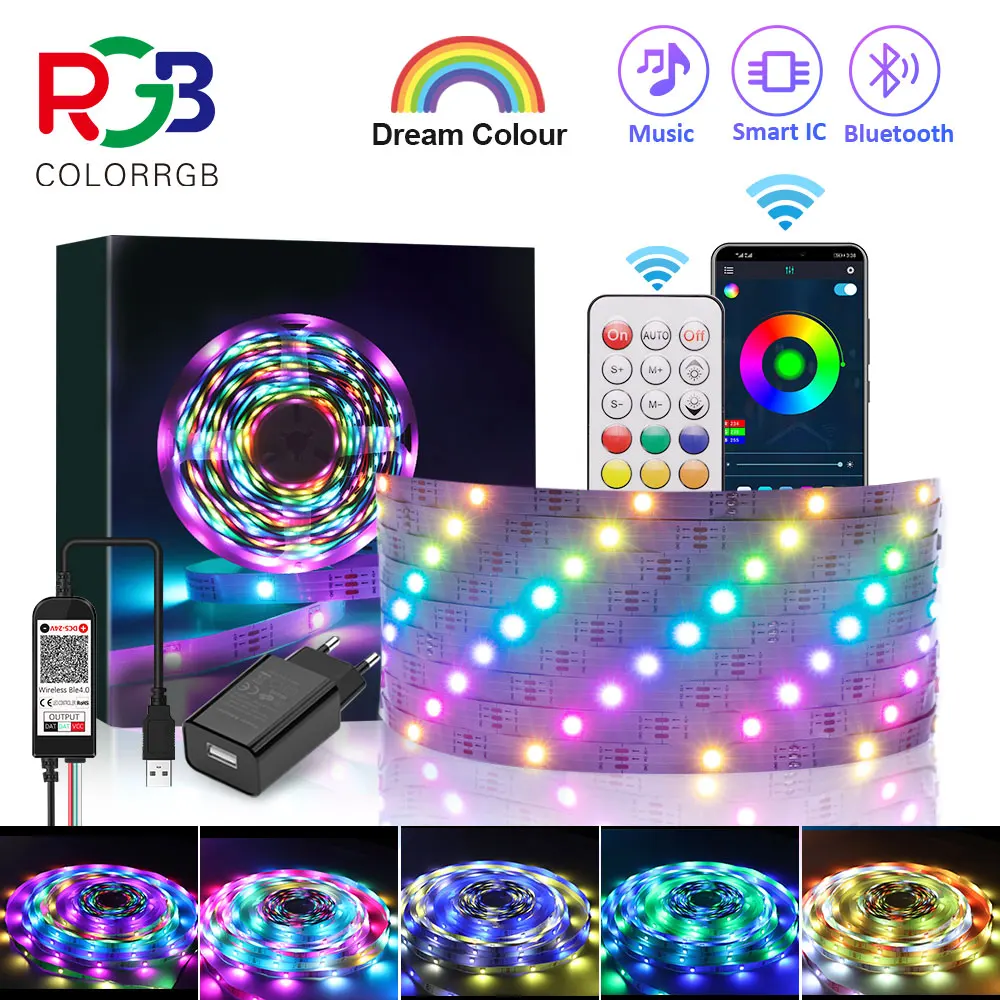 

Colorgb, Addressable Dream Color LED Strip Lights -RGBIC Bluetooth-DreamColor Music Sync Remote and App Control for Party