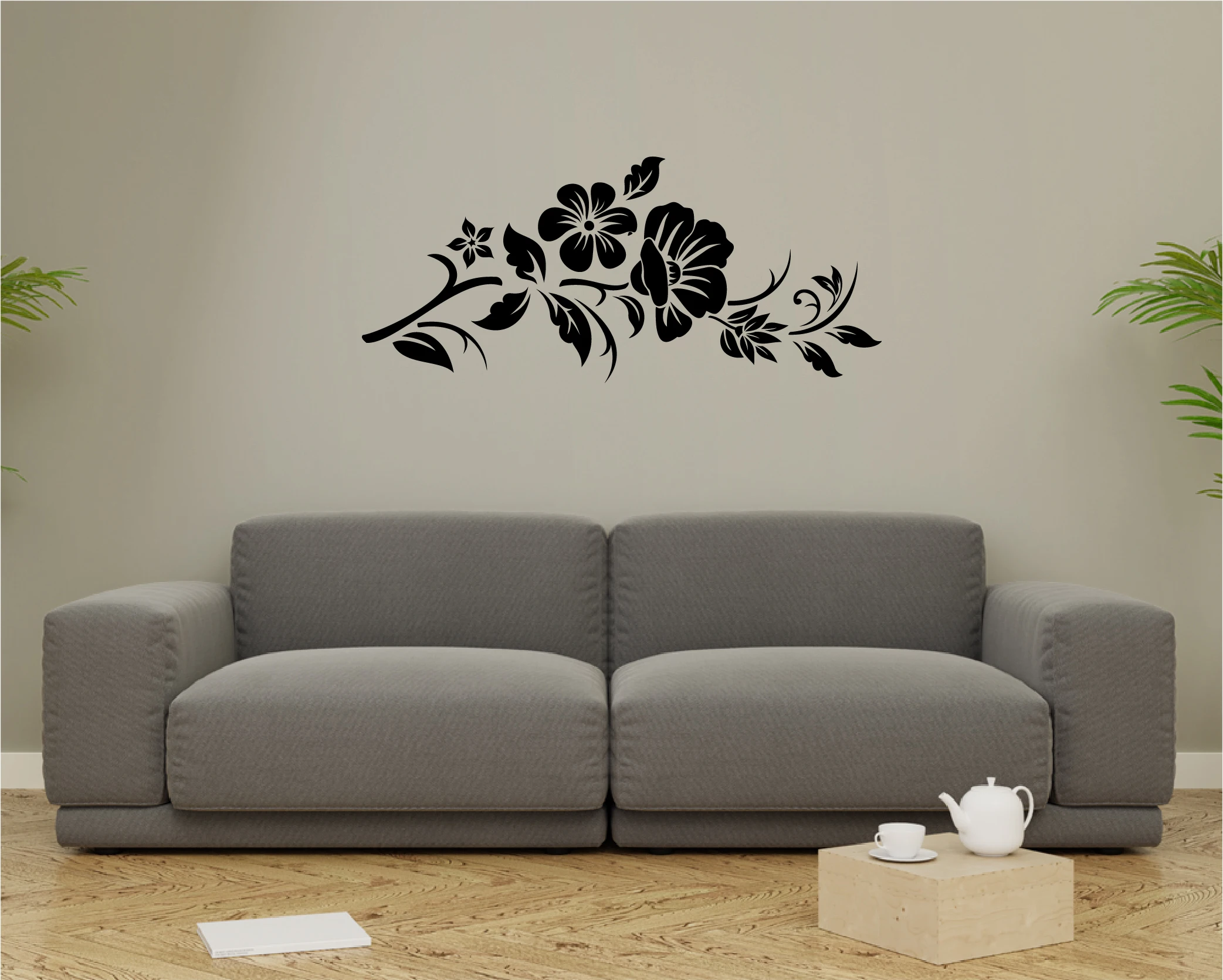 Интерьерная наклейка на коричневую стену. Интерьерные наклейки черные. Наклейки на черную стену. Цветочный орнамент на стене. Виниловые наклейки на стену.