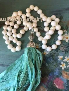 Howlite Beads Necklace Long Boho Sari Silk Women Necklace Beads Metal