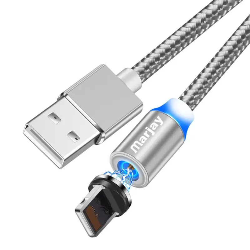Marjay 1 м 2 м Магнитный usb-кабель светодиодный быстрое зарядное устройство зарядный кабель для iPhone XS Max XR X 5S 8 7 6s 5 se для iPhone кабель для iPad - Цвет: Silver IOS Cable