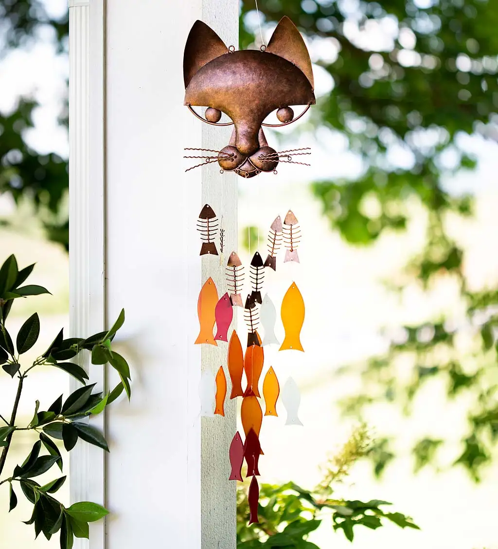 

Handcrafted Metal Cat and Fish WindChime Christmas Gifts Home Decor