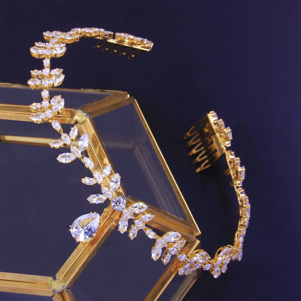 Женская повязка на голову с листьями кубическим цирконием украшение для волос