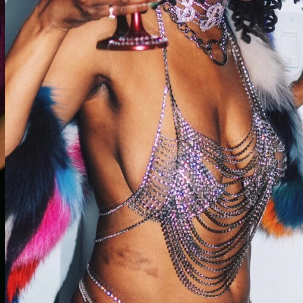 

Sexy Multi-layer Rhinestone Chain Bra Bralette Top for Women Nightclub Underwear Crystal Body Harness Bikini Bras Body Jewelry