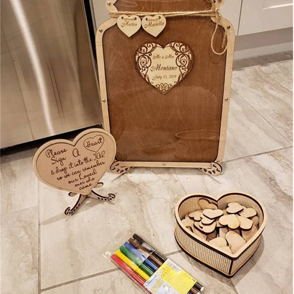 Personalized Wooden Mason Jar Wedding Guest Book Drop Box - Alternative Signature Guestbook for Engagements and Weddings image 2