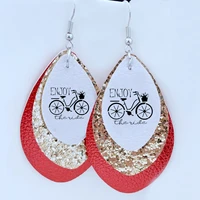 enjoy the ride bicycle stencil faux leather earrings glitter earrings layers earrings