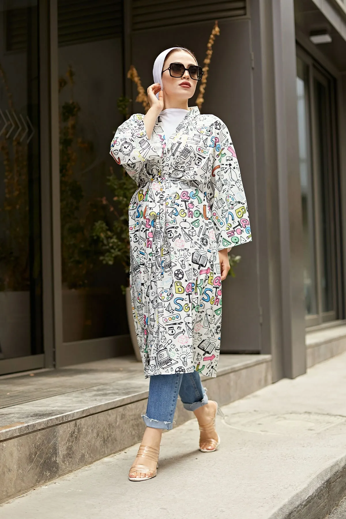 TUGBA Muslim Women Print Kimono Cardigan İslamic outfit for Muslim