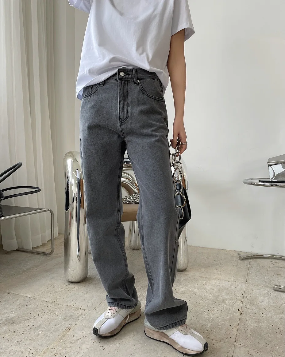 spring woman straight stretch grey long jeans