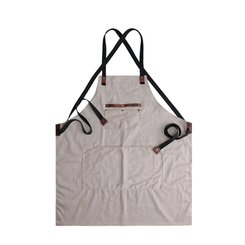 

Heavy Duty Apron Durable Unisex Canvas Work Shop Apron with Tool Pockets Cross-Back Straps Adjustable Kitchen Coffee Shop Apron