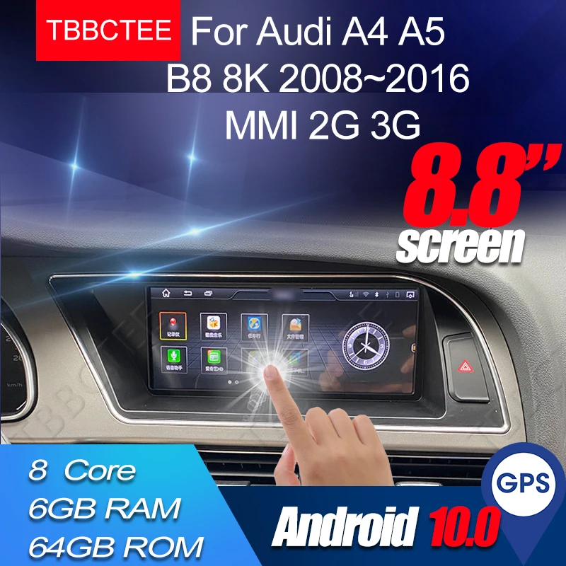 

Android 10 Wireless CarPlay 6+64GB For Audi A4 A5 B8 8K 2008~2016 Car Multimedia Player MMI 2G 3G GPS Navigation Stereo BT 2 Din