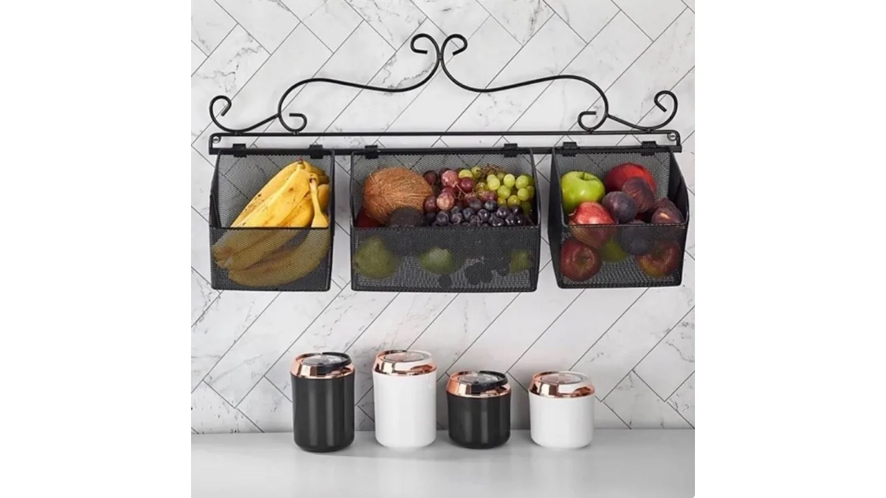 

Wrought Iron Storage Basket Under Shelf Wire Rack Cabinet Basket Hanging Kitchen fruit vegetable organiser holder