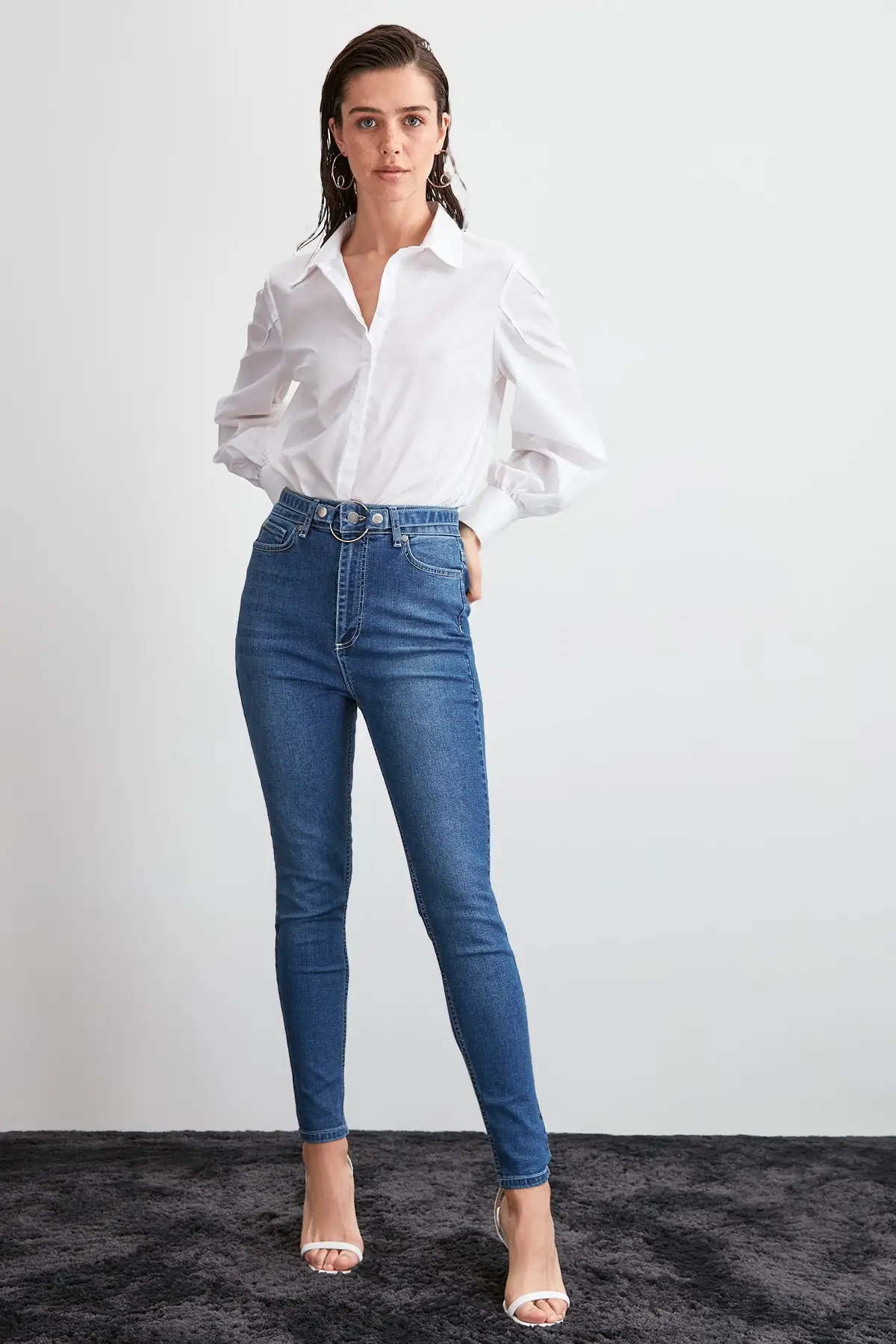 Trendyol джинсы скинни с высокой талией и поясом TWOAW20JE0294| |